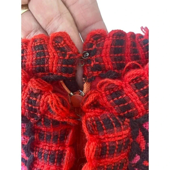 Hand-Made Artisan Crafted Micro Embroidered Red & Black Fringed Tunic Dress - Picture 11 of 16